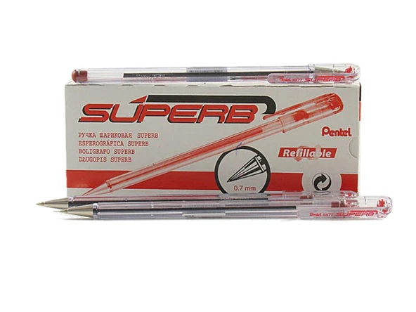 Pentel Bk77-B Superb Tükenmez Kalem (Roller) 0.7 Mm Kırmızı (12 Li Kutu) ürün görseli 1