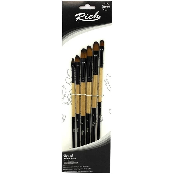 Rich Yeni Seri Kedi Dili Yağlıboya - Akrilik Fırça Seti 6 Lı Set (No : 2,4,6,8,10,12) SET6-70-11220 ürün görseli 1
