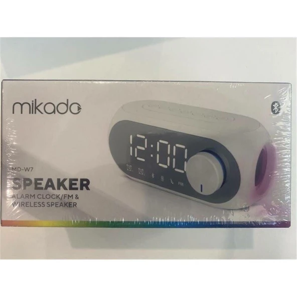 Md-W7 1200Mah 5W Beyaz Bluetooth-Aux-Derece-Usb-Fm Double Alarmlı Saat Speaker Speaker ürün görseli 1