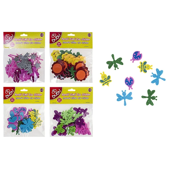 Bu-Bu Bubu-Sts005 Simli Çiçek Sticker 24 Lü Pvc Karışık Desenlerde 1 Paket ürün görseli 1