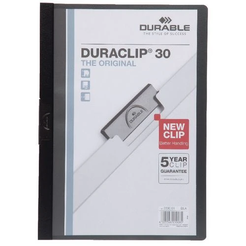 Durable 2200-S A4 Sıkıştırmalı Dosya Duraclip Ortadan Klipsli 30 Sayfa Siyah (5 Adet) ürün görseli 1