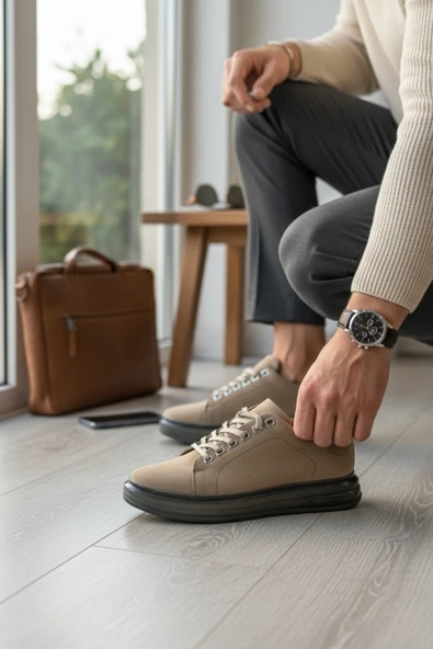 Enoch Hakiki Deri Günlük Bağcıklı Erkek Ayakkabı Jel Görünümlü Taban Sneaker ürün görseli 1