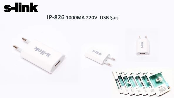 S-Link Şarj Aleti 3Lü Çakmak Çok-Usb 1000Ma 220V Usb Şarj Ip-826 ürün görseli 1