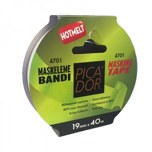 Picador 4701 Krepe Bantı 60 Derece İsıya Dayanıklı Askılı Kağıt Maskeleme Bandı 19Mmx40Mt ürün görseli 1