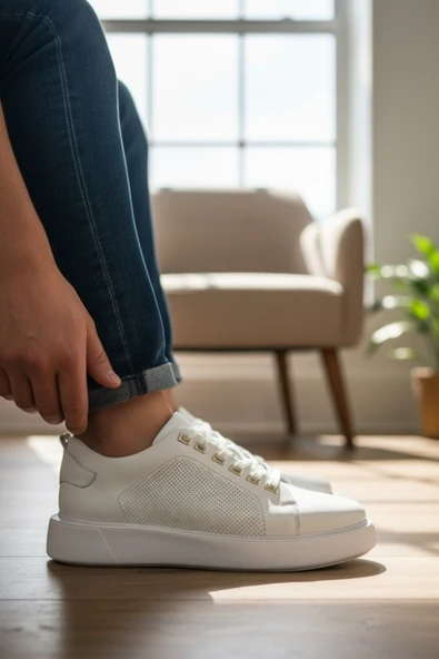 Enoch Hakiki Deri Lazer Kesim Detaylı Günlük Erkek Sneaker Comfort Taban ürün görseli 1