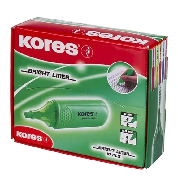 Kores 36105 Fosforlu Kalem Yeşil 10 Lu (1 Paket 10 Adet) ürün görseli 1