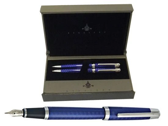 Steelpen 262 Dolma Kalem + Tükenmez Kalem Set Mavi Lake Krom ürün görseli 1