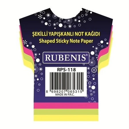 Rubenis Rps-118 Yapışkanlı Not Kağıdı Tişört Desenli Fosforlu 4 Renk (12 Koçan) ürün görseli 1