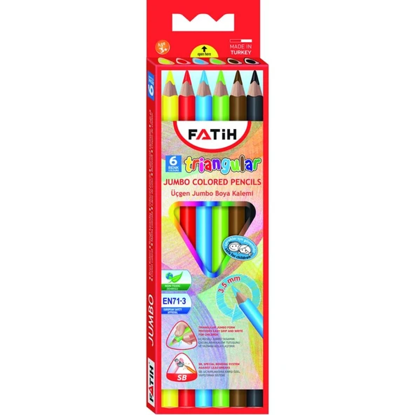 Fatih Kuru Boya Kalemi Triangular Tam Boy Jumbo Üçgen 6 Renk 3,5 Mm 33490 ürün görseli 1