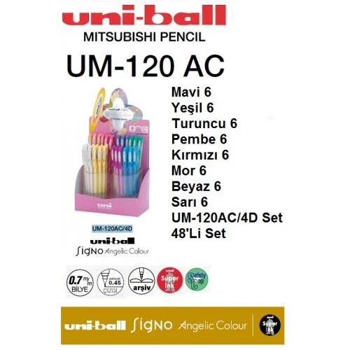 Unibal Um-120 Ac Angelic Color Jel Kalem 0,7 Mm 48 Li (1 Paket 48 Adet) ürün görseli 1
