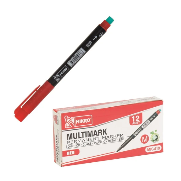 Mikro Mk-419 Cd-Dvd Kalemi Asetat Kalemi M Kırmızı 12 Li Mk-419-Mk (1 Paket 12 Adet) ürün görseli 1