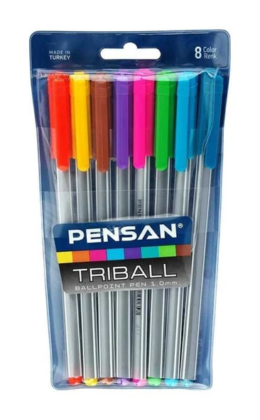 Pensan Tükenmez Kalem Triball 1.0 Mm Bilye Uç 8 Renk Renkli ürün görseli 1