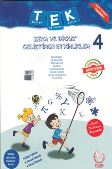 Palme Yayınevi Hazırlık 4. Sınıf Zeka ve Dikkat Geliştiren Etkinlikler + Yaprak Test 2019 (Genel Yetenek Yeni Baskı) ürün görseli 1
