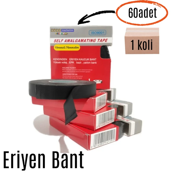 Eriyen Bant Kauçuk Bant Yalıtım Bantı 19mm x 0.80mm x 8mt (60adet) 1koli ürün görseli 1