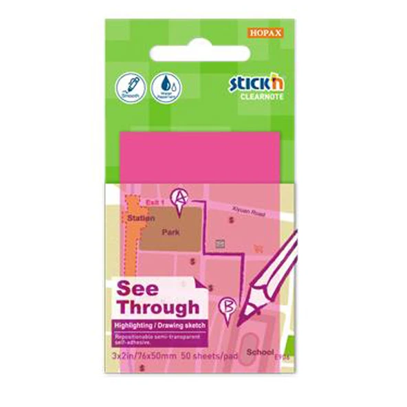 Hopax Stickn 21707 Yapışkanlı Not Kağıdı Yarı Saydam 50 Yaprak 76X51 Mm Neon Pembe ürün görseli 1