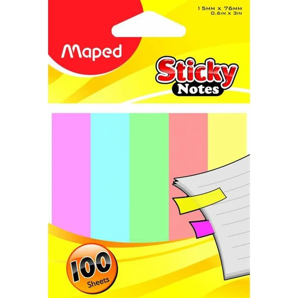 Maped 758210 Yapışkanlı İndeks 5 Li 100 Yaprak Ayraç 15X76 Mm 5 Renk (12 Paket) ürün görseli 1