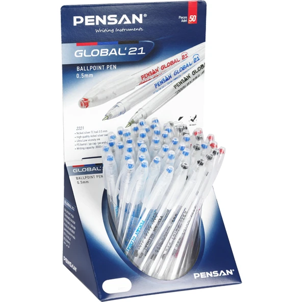 Pensan Tükenmez Kalem Global 0,5 Mm 3 Renk Karışık Msk Pe02221Tk00St (50 Li Paket) ürün görseli 1