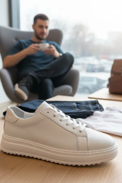 Enoch Hakiki Deri Günlük Kalın Taban Erkek Sneaker Comfort Tırtıklı Taban ürün görseli 1