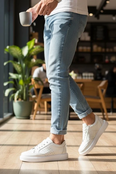 Enoch Hakiki Deri Yan Panel Havalandırma Detaylı Günlük Erkek Sneaker Comfort Taban ürün görseli 1
