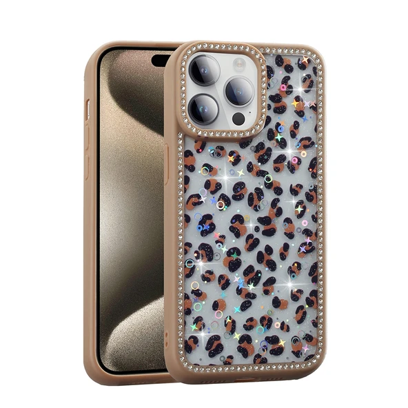 iPhone 14 Pro Kılıf Taşlı ve Simli Işıltılı Kelebek Kapak ürün görseli 1