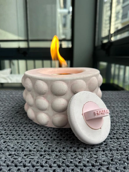 Pembe Masaüstü Bioetanol Şömine Beton Gövdeli Söndürücü Kapaklı ürün görseli 1