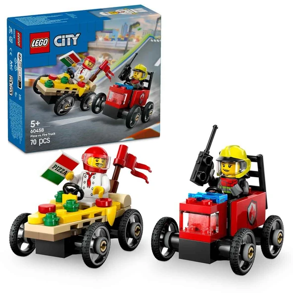LEGO 60458 City Pizza Arabası İtfaiye Kamyonuna Karşı Yarış Arabası Paketi ürün görseli 1