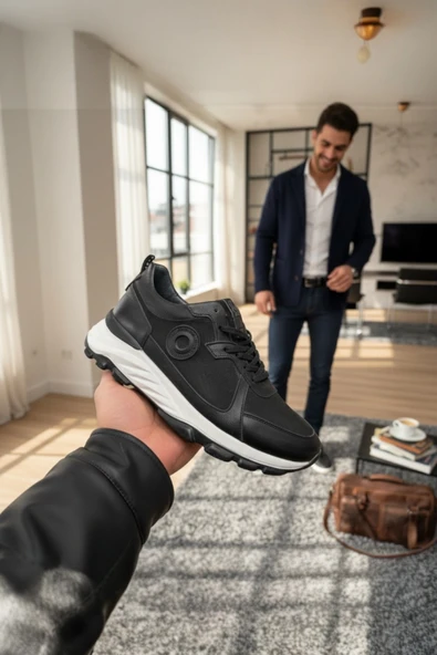 Enoch Hakiki Deri Logolu Yüksek Taban Erkek Sneaker Ayakkabı Ortopedik Taban ürün görseli 1