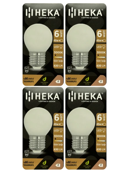 (4 Adet) Heka 6W (48W) 3000K (Sarı Işık) E27 Duylu Soft Led G45 Ampul ürün görseli 1