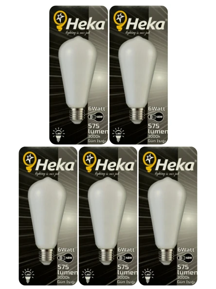 (5 Adet) Heka 6W (46W) 3000K (Sarı Işık) E27 Duylu Soft Led ST64 Filament Ampul ürün görseli 1