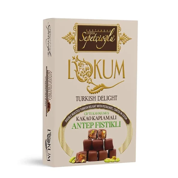 Sepetçioğlu Kakao Kaplamalı Antep Fıstıklı Çifte Kavrulmuş Lokum 200G ürün görseli 1