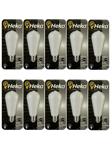 (10 Adet) Heka 6W (46W) 3000K (Sarı Işık) E27 Duylu Soft Led ST64 Filament Ampul ürün görseli 1