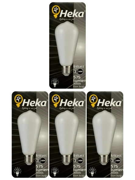 (4 Adet) Heka 6W (46W) 3000K (Sarı Işık) E27 Duylu Soft Led ST64 Filament Ampul ürün görseli 1
