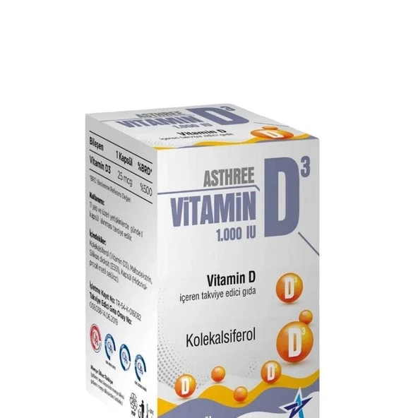 Asthree Vitamin D3 1000 IU 30 Kapsül ürün görseli 1