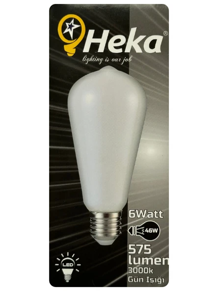 (1 Adet) Heka 6W (46W) 3000K (Sarı Işık) E27 Duylu Soft Led ST64 Filament Ampul ürün görseli 1