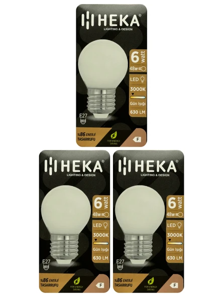 (3 Adet) Heka 6W (48W) 3000K (Sarı Işık) E27 Duylu Soft Led G45 Ampul ürün görseli 1