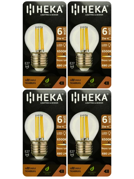 (4 Adet) Heka 6W (51W) 6500K (Beyaz Işık) E27 Duylu Şeffaf Led Ampul ürün görseli 1