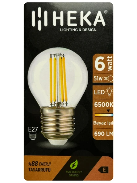 (1 Adet) Heka 6W (51W) 6500K (Beyaz Işık) E27 Duylu Şeffaf Led Ampul ürün görseli 1