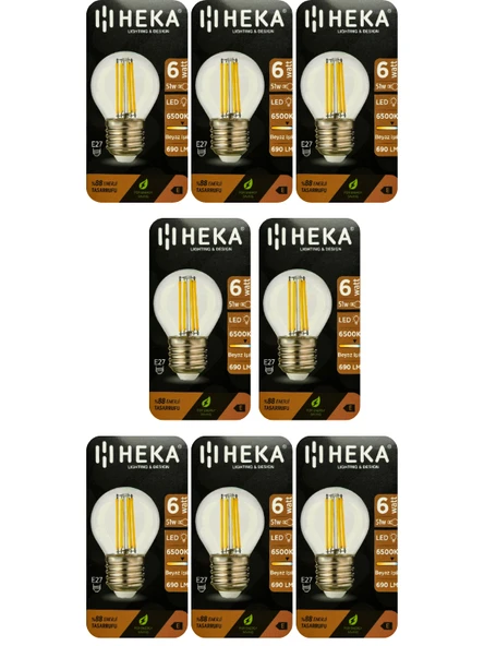 (8 Adet) Heka 6W (51W) 6500K (Beyaz Işık) E27 Duylu Şeffaf Led Ampul ürün görseli 1