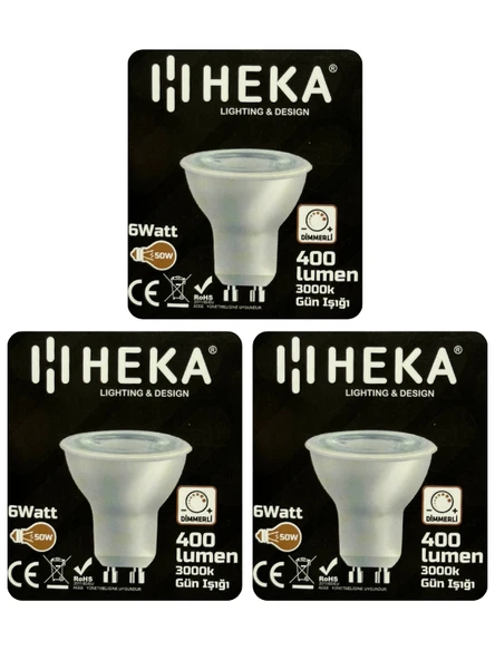 (3 Adet) Heka 6W (50W) 3000K (Sarı Işık) GU10 Duylu Dim Edilebilir Led Spot Ampul ürün görseli 1