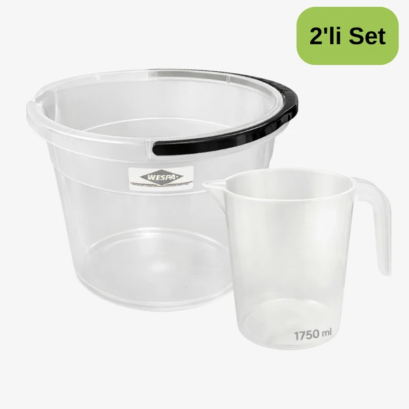 Wespa 2’li Temizlik Seti | 10 L Şeffaf Saplı Kova + 1750 ml Şeffaf Maşrapa ürün görseli 1