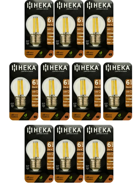 (10 Adet) Heka 6W (51W) 6500K (Beyaz Işık) E27 Duylu Şeffaf Led Ampul ürün görseli 1