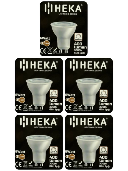 (5 Adet) Heka 6W (50W) 3000K (Sarı Işık) GU10 Duylu Dim Edilebilir Led Spot Ampul ürün görseli 1