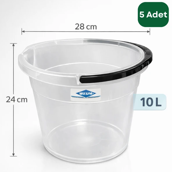 Wespa 5 Adet x 10 Litre Şeffaf Temizlik Kovası – Saplı, Dayanıklı Plastik Kova ürün görseli 1