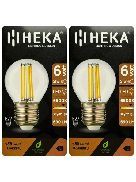 (2 Adet) Heka 6W (51W) 6500K (Beyaz Işık) E27 Duylu Şeffaf Led Ampul ürün görseli 1