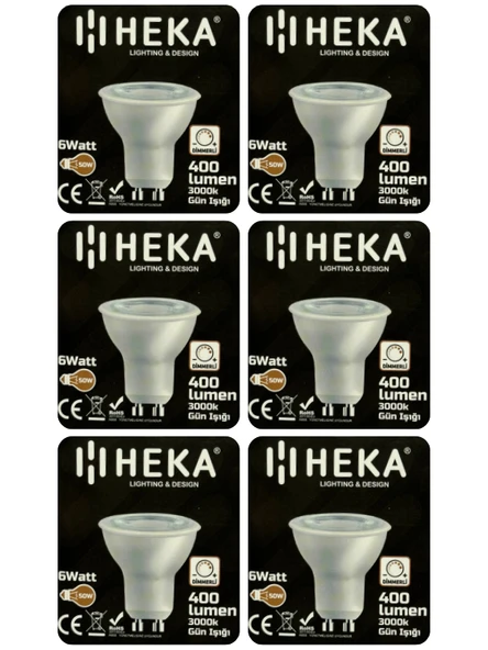 (6 Adet) Heka 6W (50W) 3000K (Sarı Işık) GU10 Duylu Dim Edilebilir Led Spot Ampul ürün görseli 1