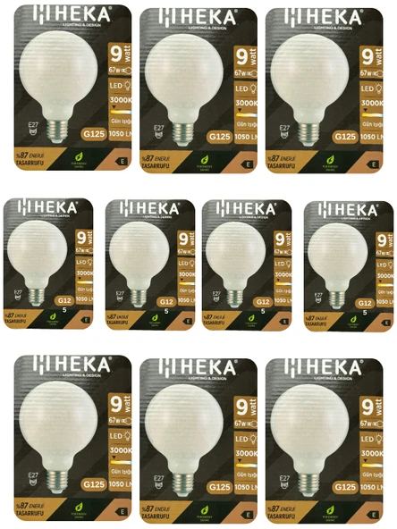 (10 Adet) Heka 9W (67W) 3000K (Sarı Işık) E27 Duylu (Kalın Duy) Led Glop G125 Ampul ürün görseli 1
