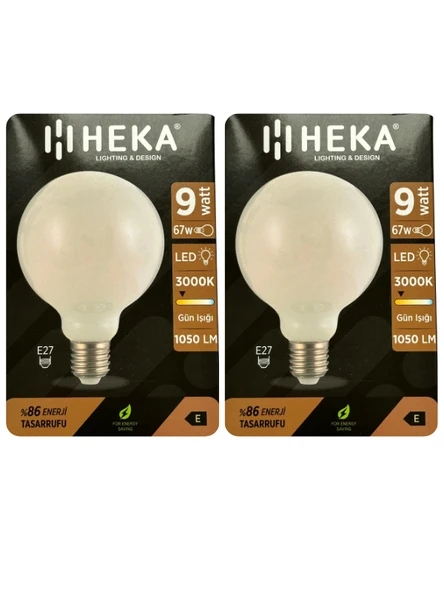 (2 Adet) Heka 9W (67W) 3000K (Sarı Işık) E27 Duylu (Kalın Duy) Led Glop G95 Ampul ürün görseli 1
