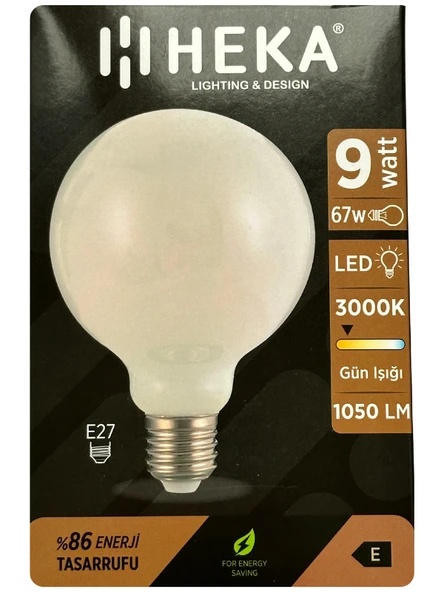 (1 Adet) Heka 9W (67W) 3000K (Sarı Işık) E27 Duylu (Kalın Duy) Led Glop G95 Ampul ürün görseli 1