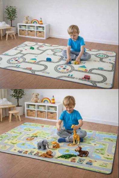 Pureza Çift Taraflı Rulo Oyun Matı 200cmx140cmx1cm Kaymaz, Darbe Emici, Su Geçirmez, Bebek ve Çocuklar İçin (Yerli Üretim) ürün görseli 1