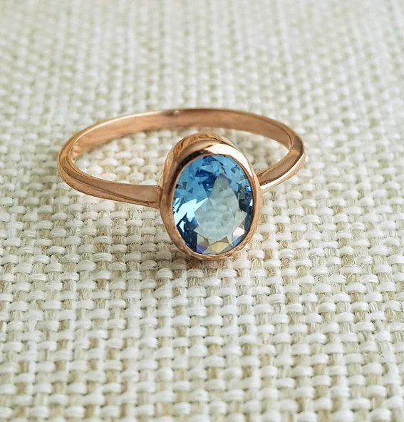 Aquamarin Taşlı Oval Gümüş Yüzük ürün görseli 1